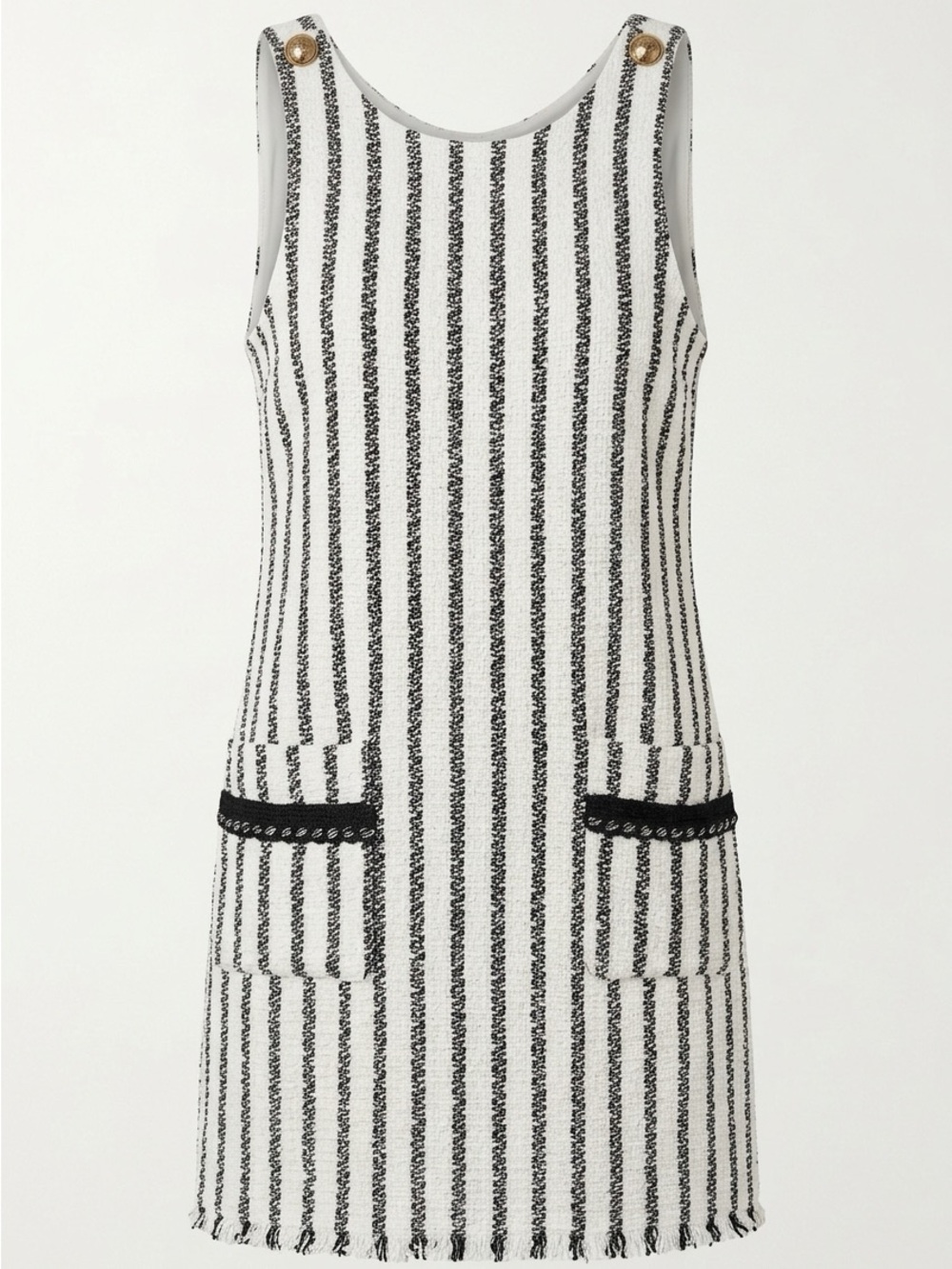 Zara White and Black Striped Pinafore Dress